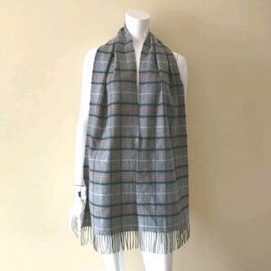 Lanvin Paris Scarf Muffler Gray Plaid Cashmere Fringes Made In Italy Rectangle
